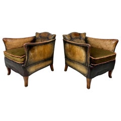 Pair of 1930’s European Leather Lounge
