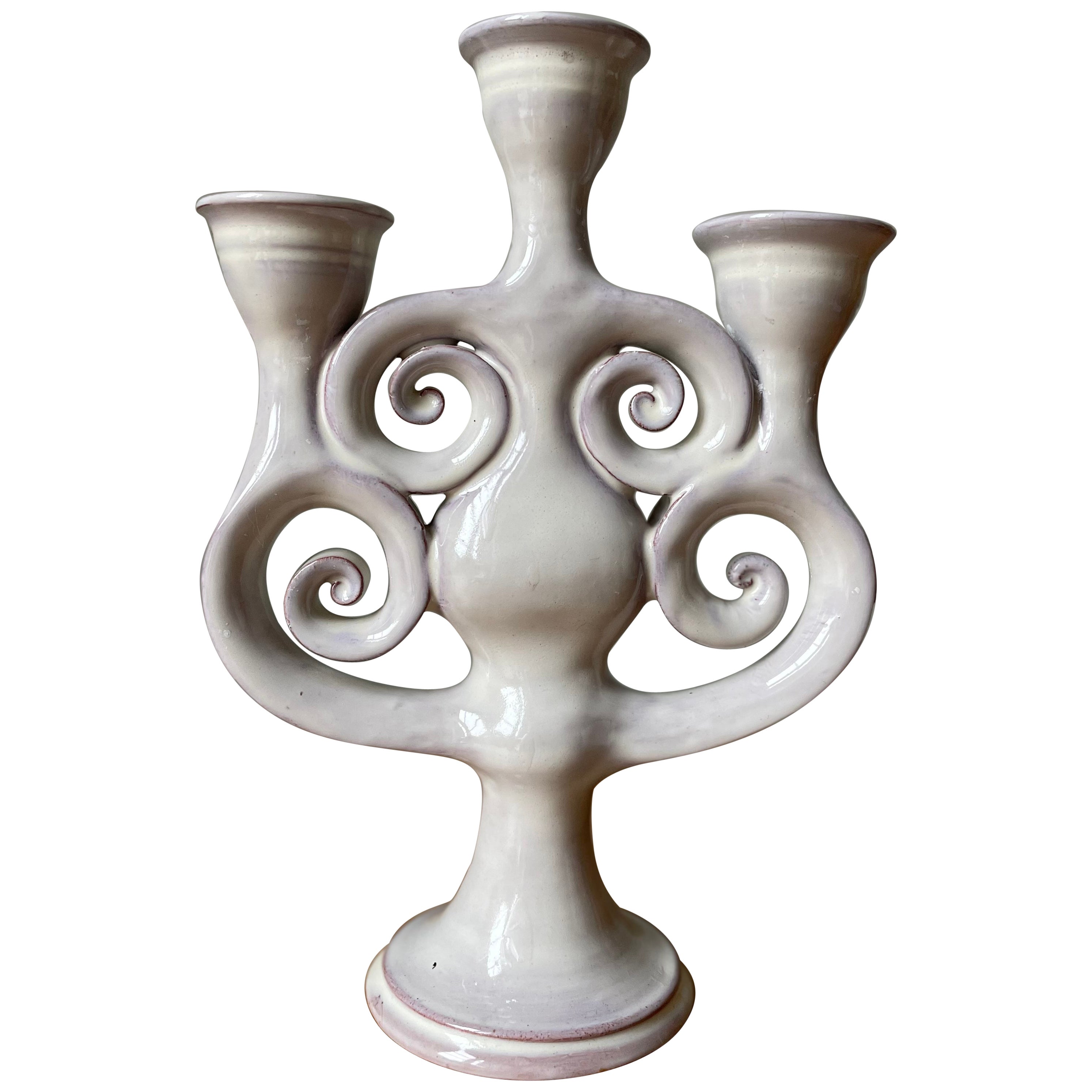 Kreide-Weißer Kerzenhalter aus Keramik, 1970er Jahre