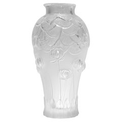Large Lalique Glass Giverny Water Lillies Pattern Flower Vase