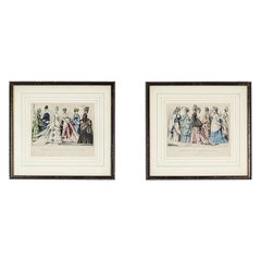 Two Prints Depicting Late-19th Century Fashion Framed in Wood