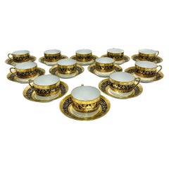 12 Limoges Raynaud Porcelain Cup and Saucers in Pompei