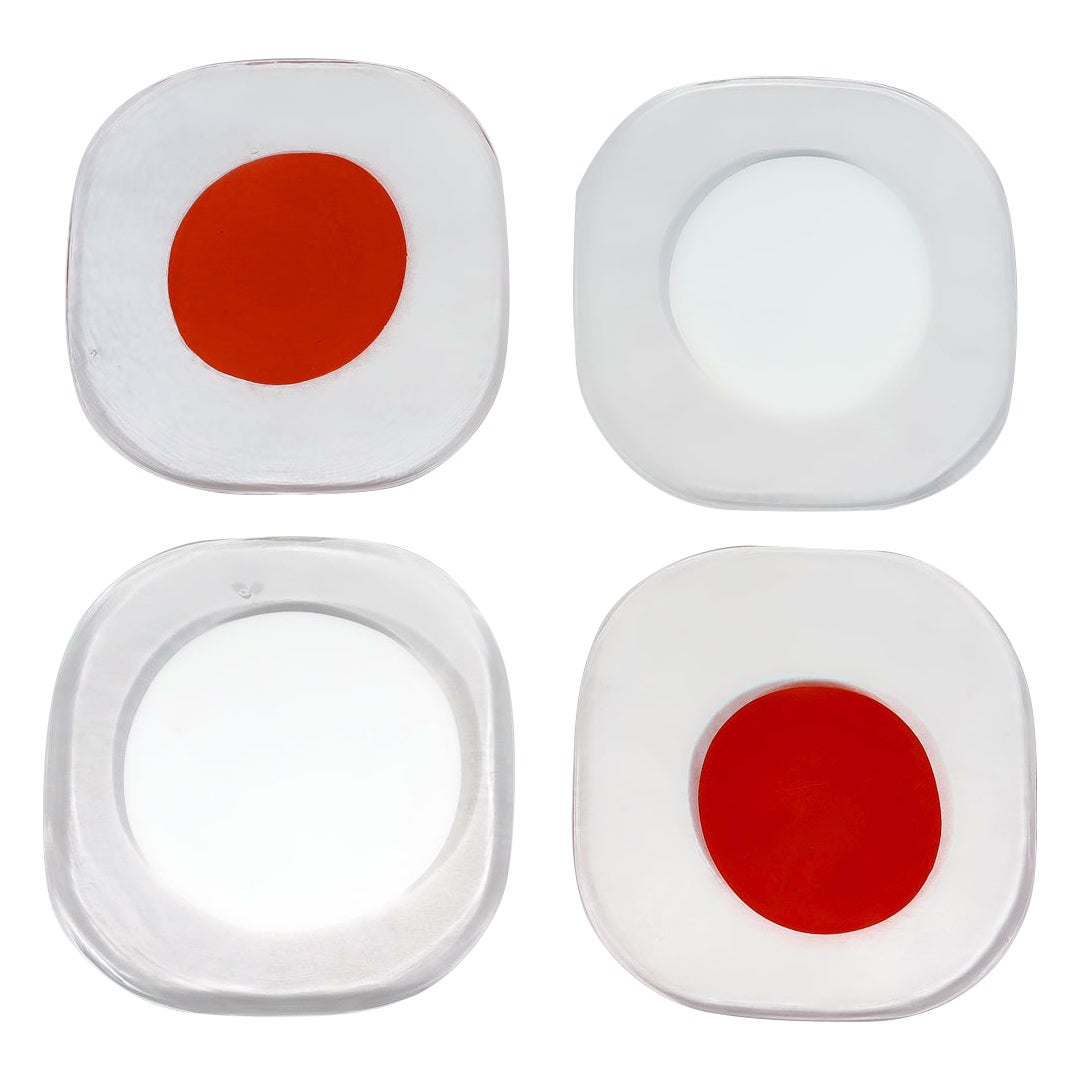 Set of 4 Venini Italian Glass Red & White Dot Plates by Pierre Cardin  For Sale