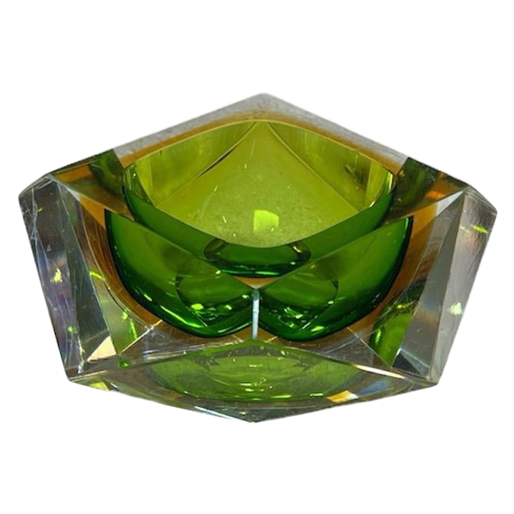 Beautiful Italian Submerged Green Glass Ashtray 1960s