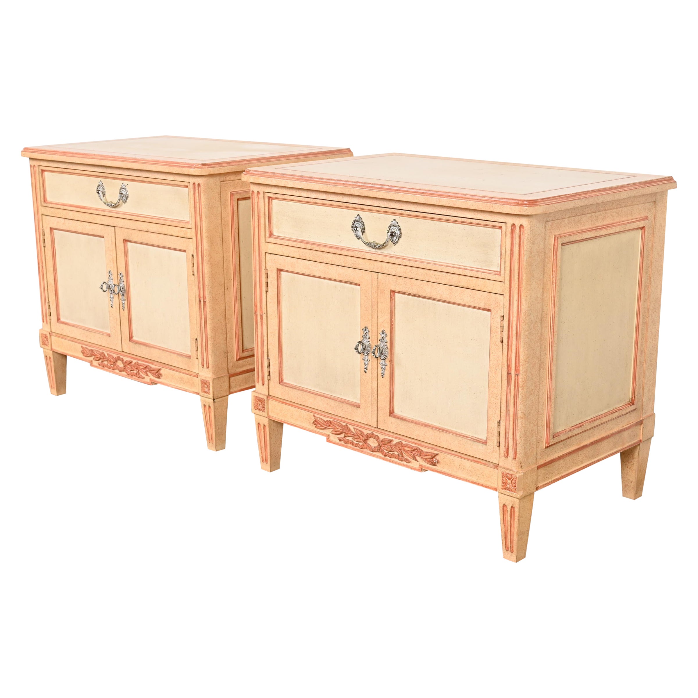 Baker Furniture French Regency Louis XVI Painted Nightstands, 1960s For Sale