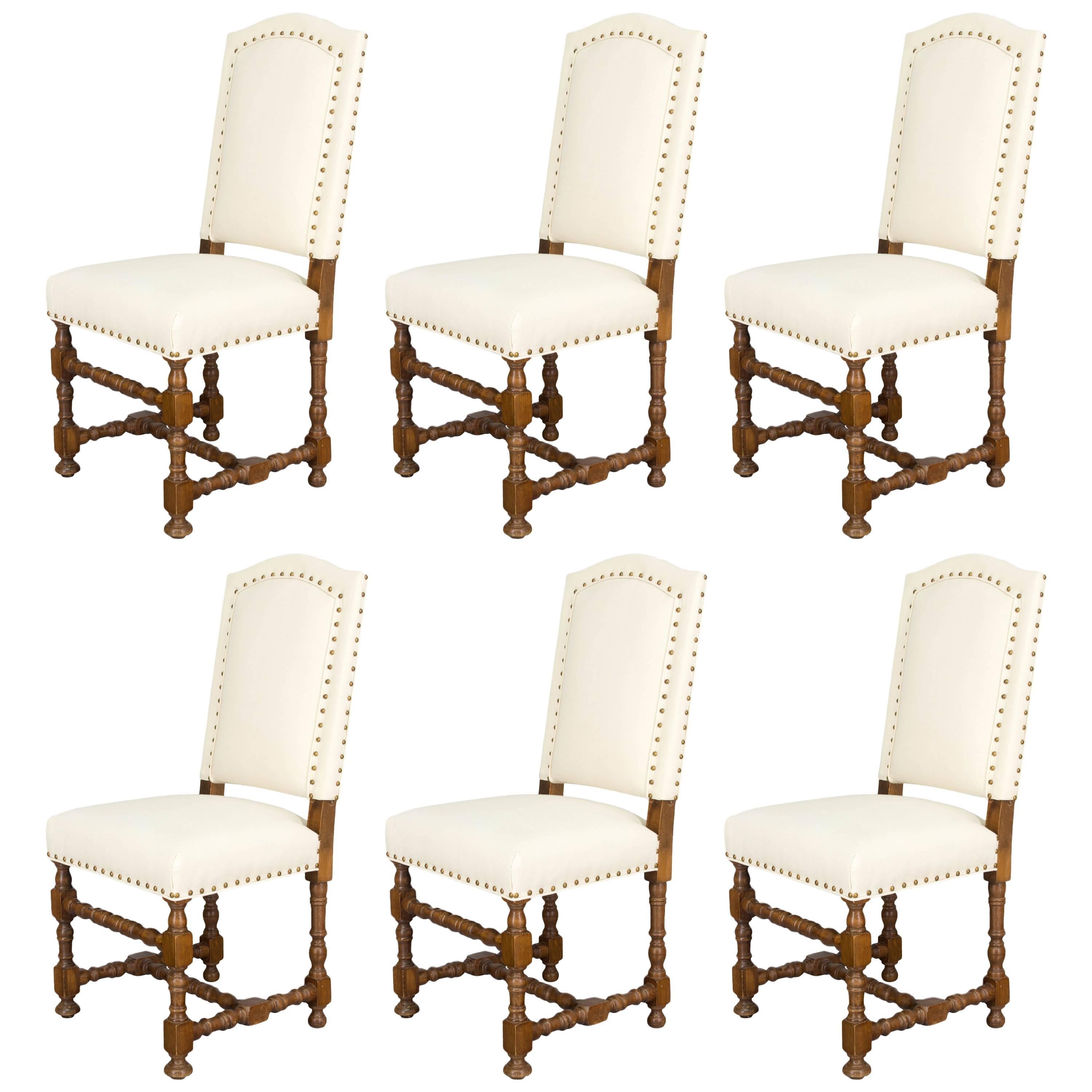 Set of Six French Louis XIII Style Dining Chairs