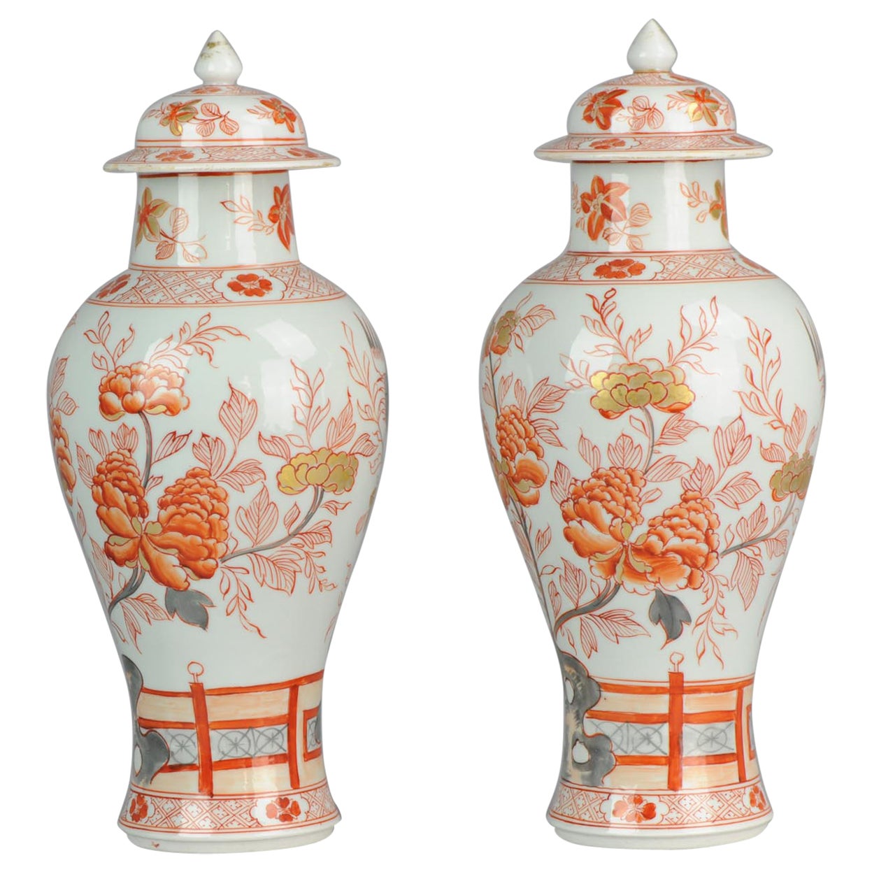 Antique Blood & Milk Red Enamels Birds European Samson Porcelain Vases, 19th Cen For Sale