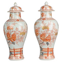 Antique Blood & Milk Red Enamels Birds European Samson Porcelain Vases, 19th Cen