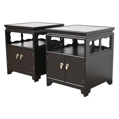 Michael Taylor for Baker Far East Collection Black Lacquered Nightstands, Pair