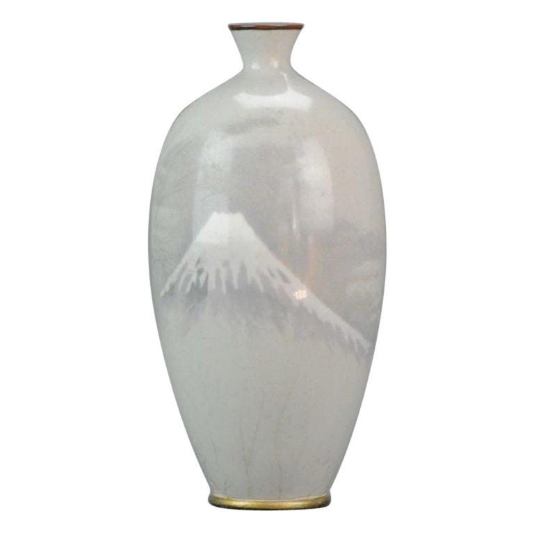 Antique Meiji Period Japanese Cloisonne Vase Japan Mount Fuji For Sale