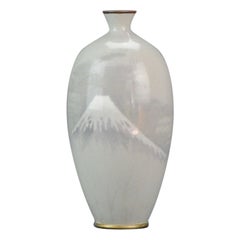 Antique Meiji Period Japanese Cloisonne Vase Japan Mount Fuji