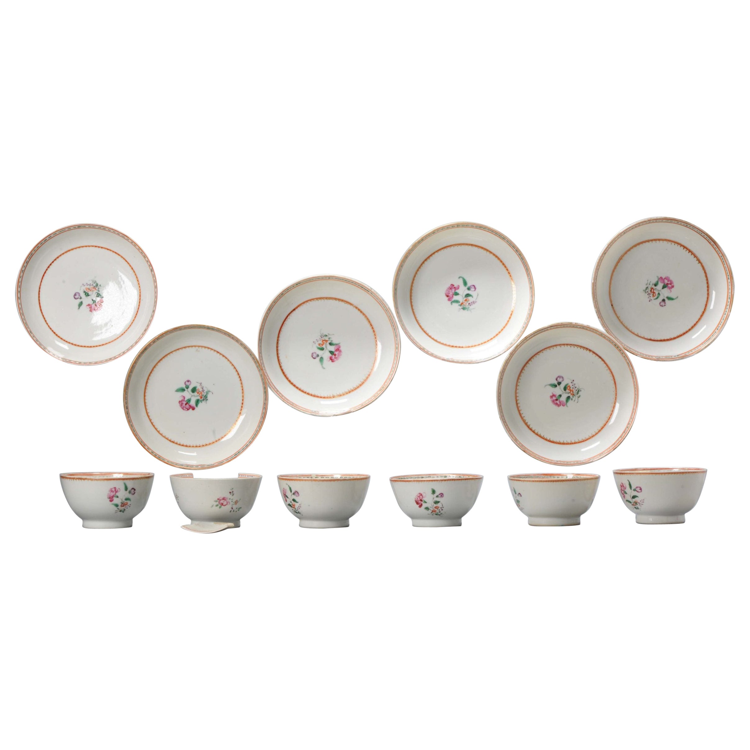 Set of 6 Antique Chinese Porcelain Tea Chine de Commande Qianlong Period, 18thC  For Sale