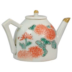 Antique Miniature Japanese Porcelain Teapot Arita Red Green Japan Chrysanthemum, ca 1700