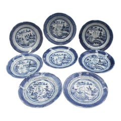 Circa 1830 Assembled Set of 8 Blue Canton Dessert Plates