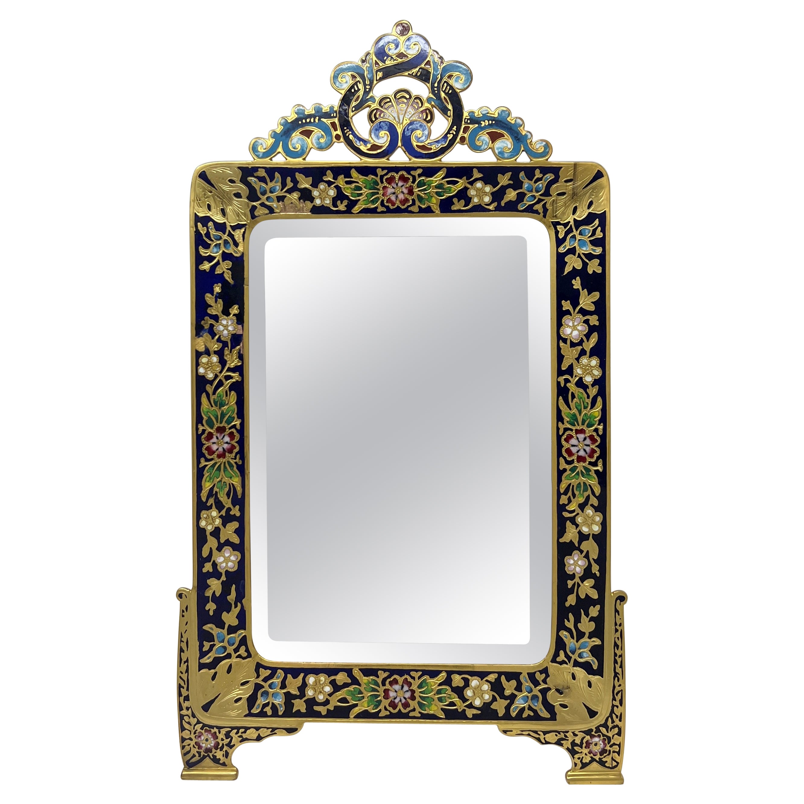 Antique French Cloissone Mirror circa 1890 For Sale