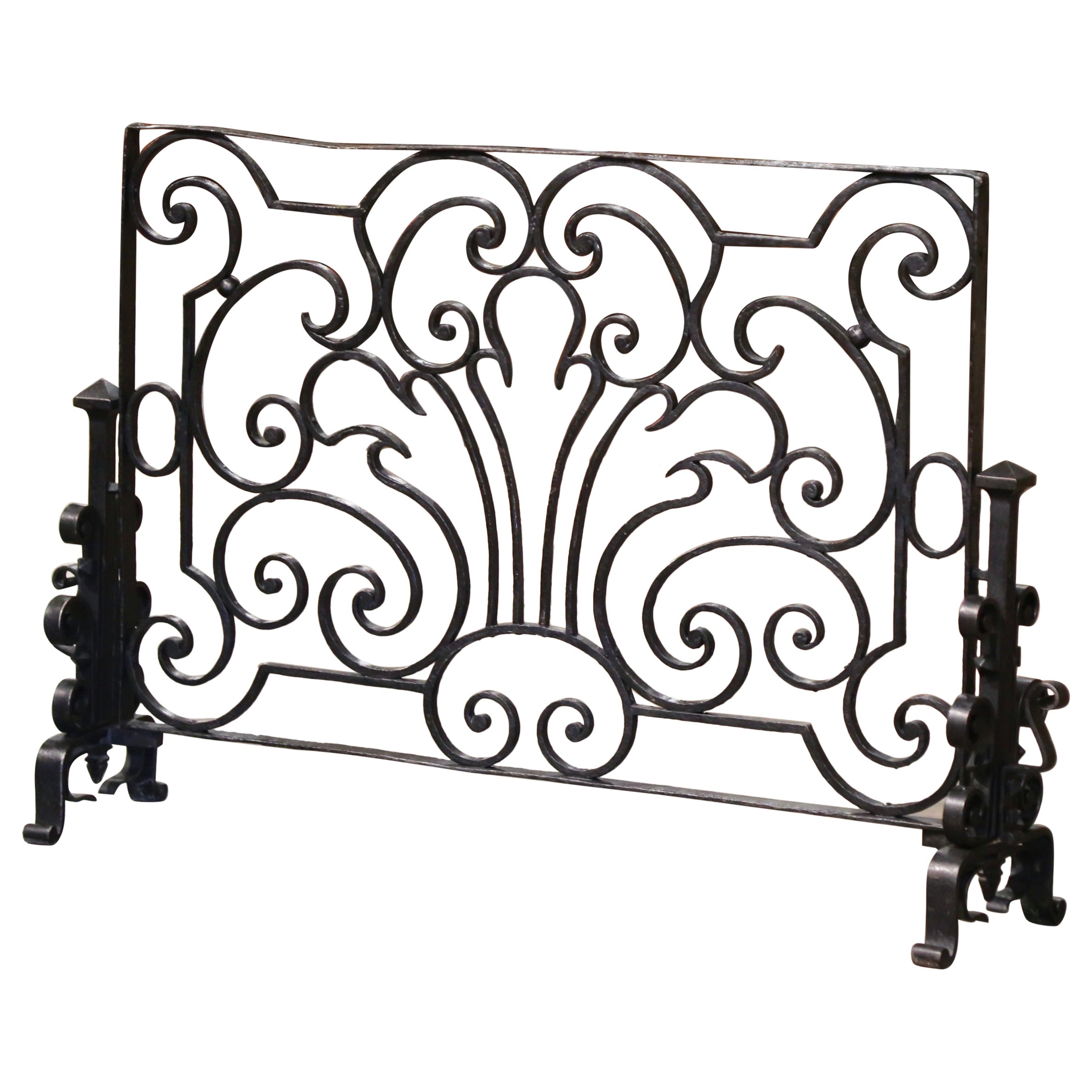 Mid-19th Century French Patinated Wrought Iron Fireplace Screen