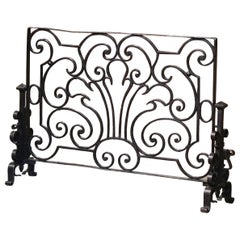 Antique Mid-19th Century French Patinated Wrought Iron Fireplace Screen