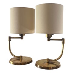 Articulated Art Deco Pair of Patinated Brass Lamps After Walter Von Nessen