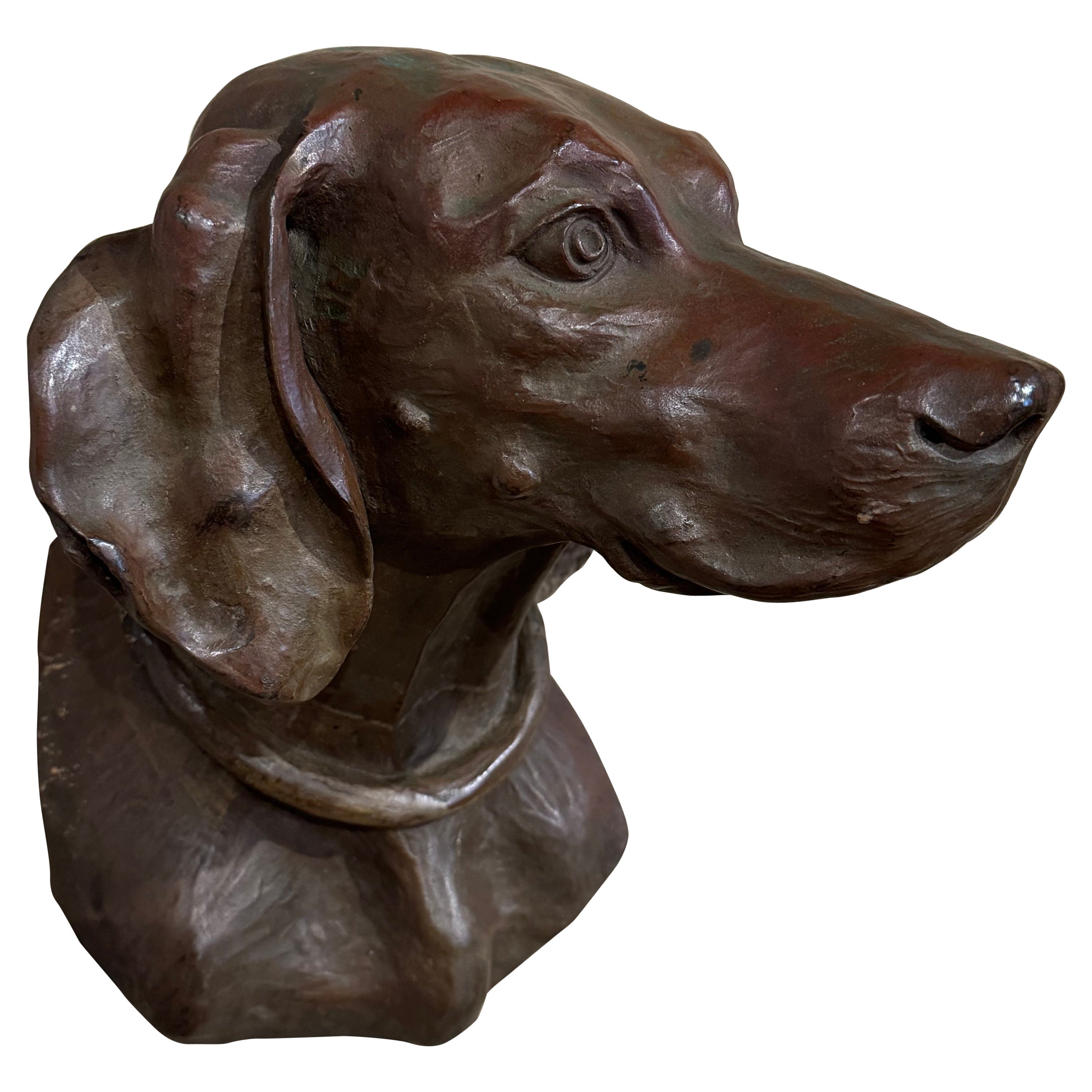 19th Century French Patinated Bronze Wall Hanging Labrador Head Sculpture For Sale