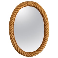 Grand miroir ovale en corde d'Audoux-Minet