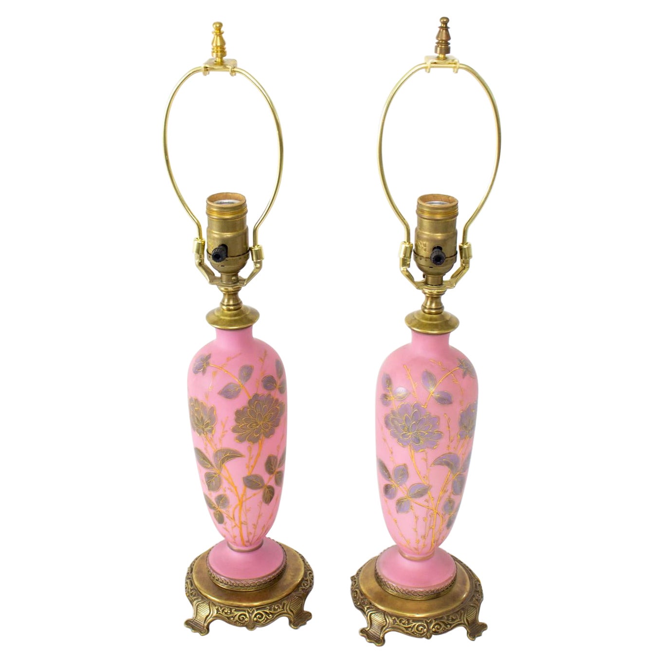 Pallme Konig, lampe de table autrichienne rose de la fin du 19e siècle - une paire en vente