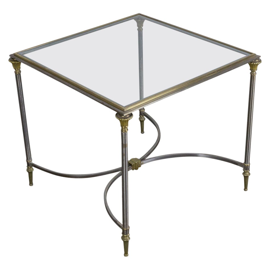 Square Polished Steel and Glass Coffee Table in the Style of Jansen For Sale