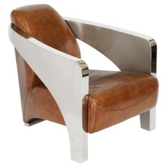 Used French Leather and Chrome Club or Lounge Chairs 'Individually Priced'