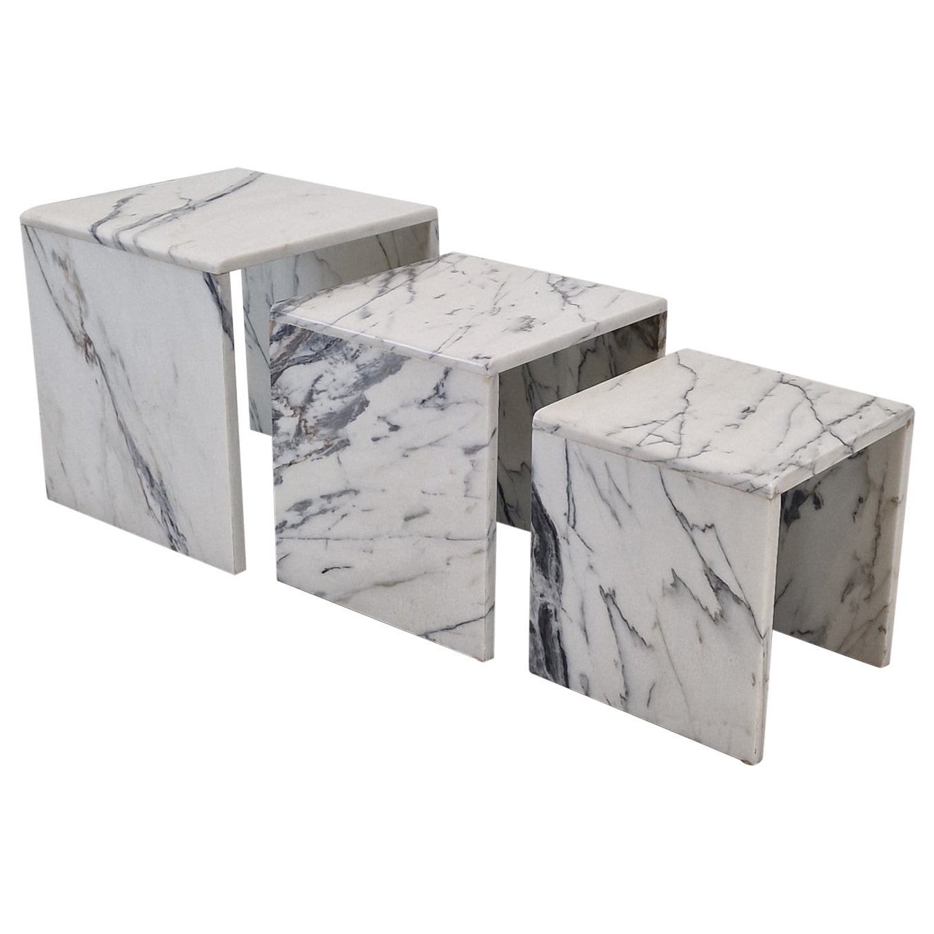 Set of 3 Italian Marble Nesting Tables, 1980s For Sale