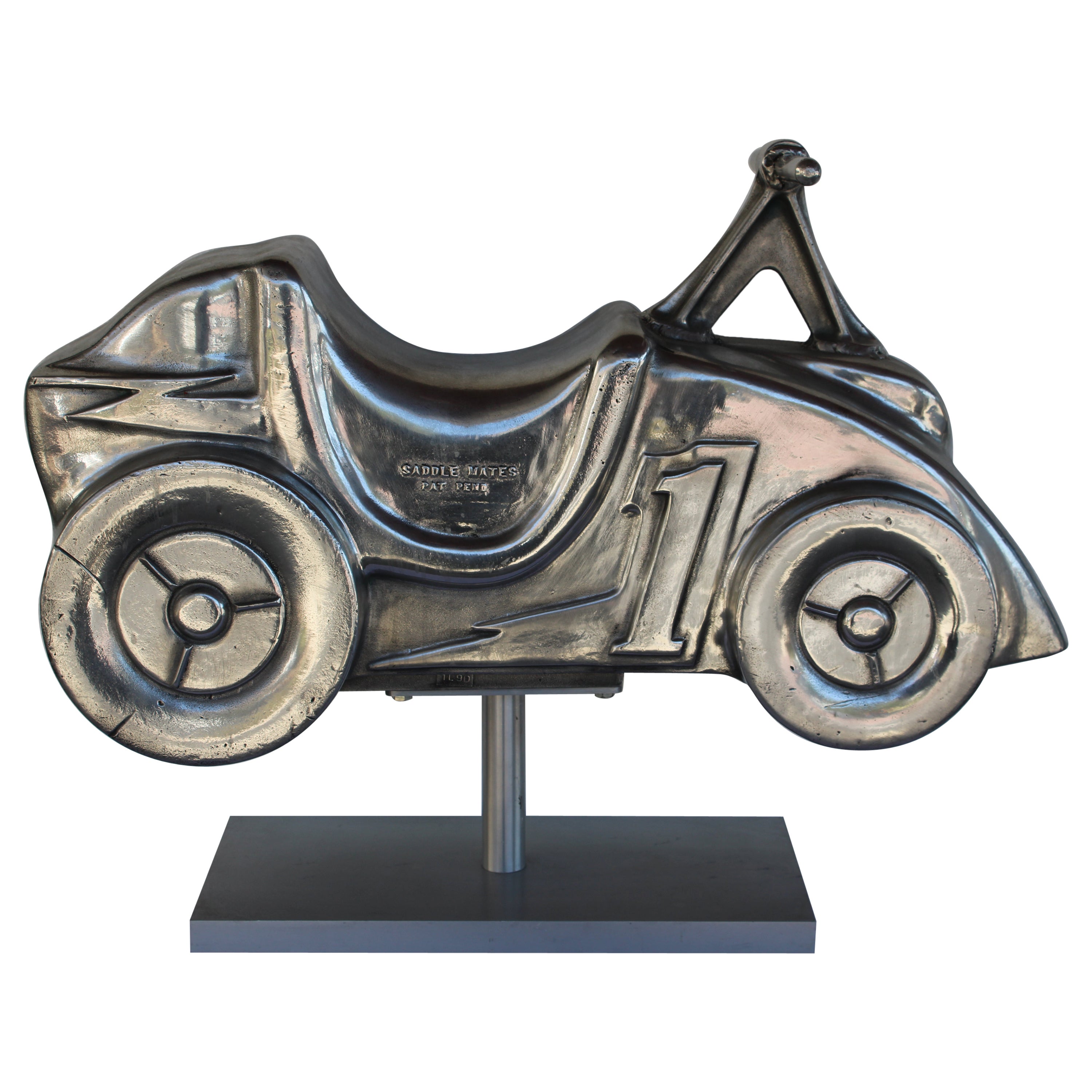 Sculpture en aluminium Hot Rod Motorcycle Playground Toy Sculpture sur Stand en vente