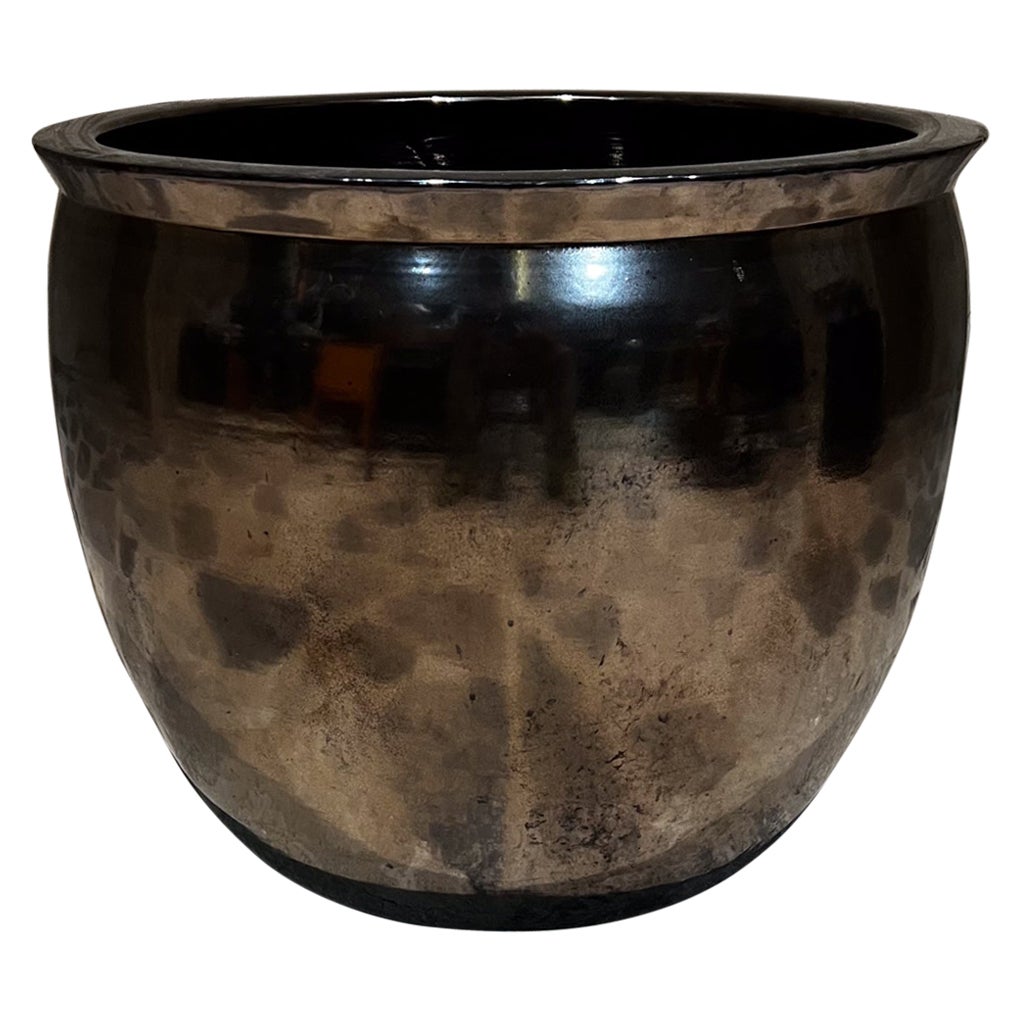 1980s Art Pottery Modern Ceramics Gainey Planter Pot Metallic Bronze For Sale