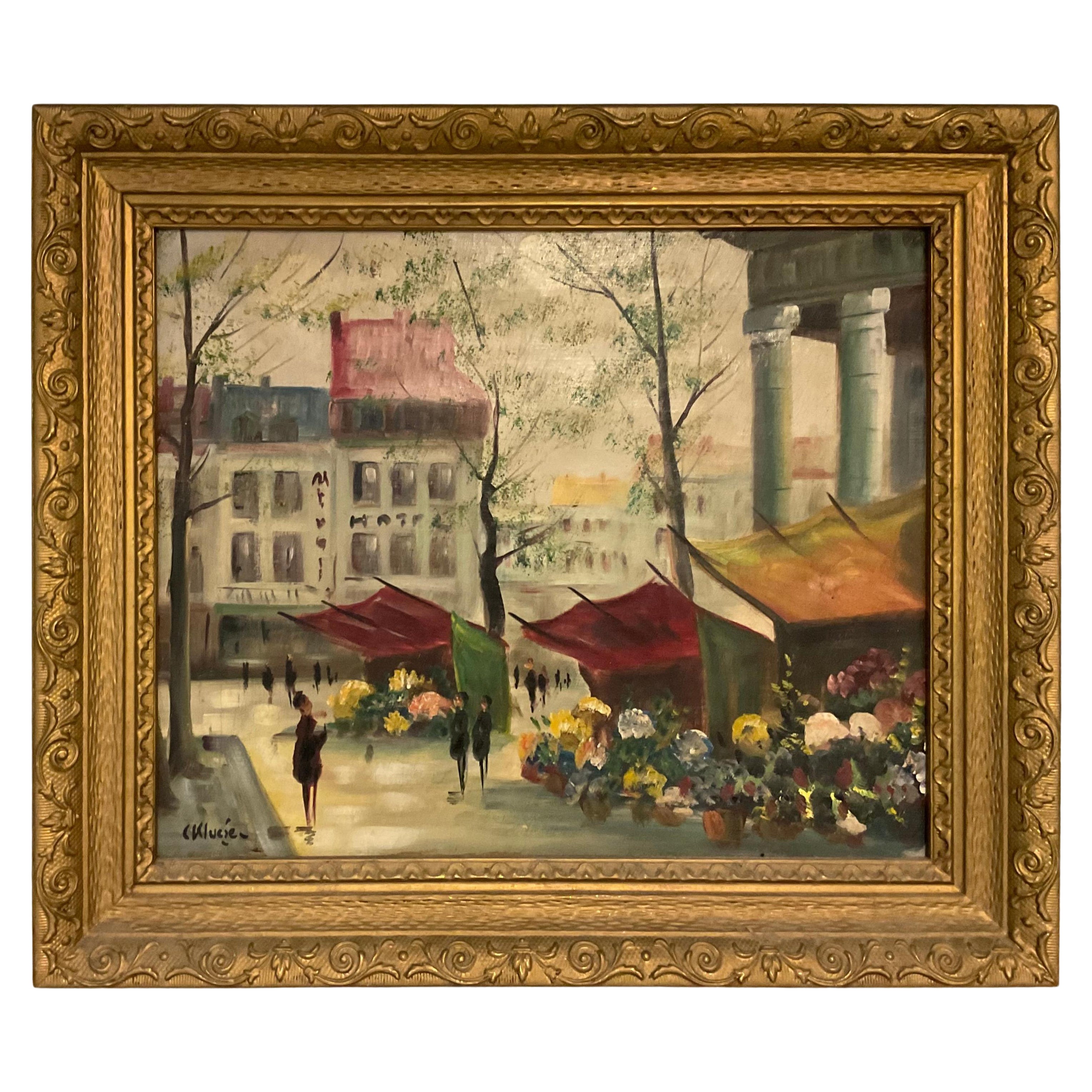 Constantin Kluge - Peinture à l'huile vibrante sur toile - Scène de ville française  en vente