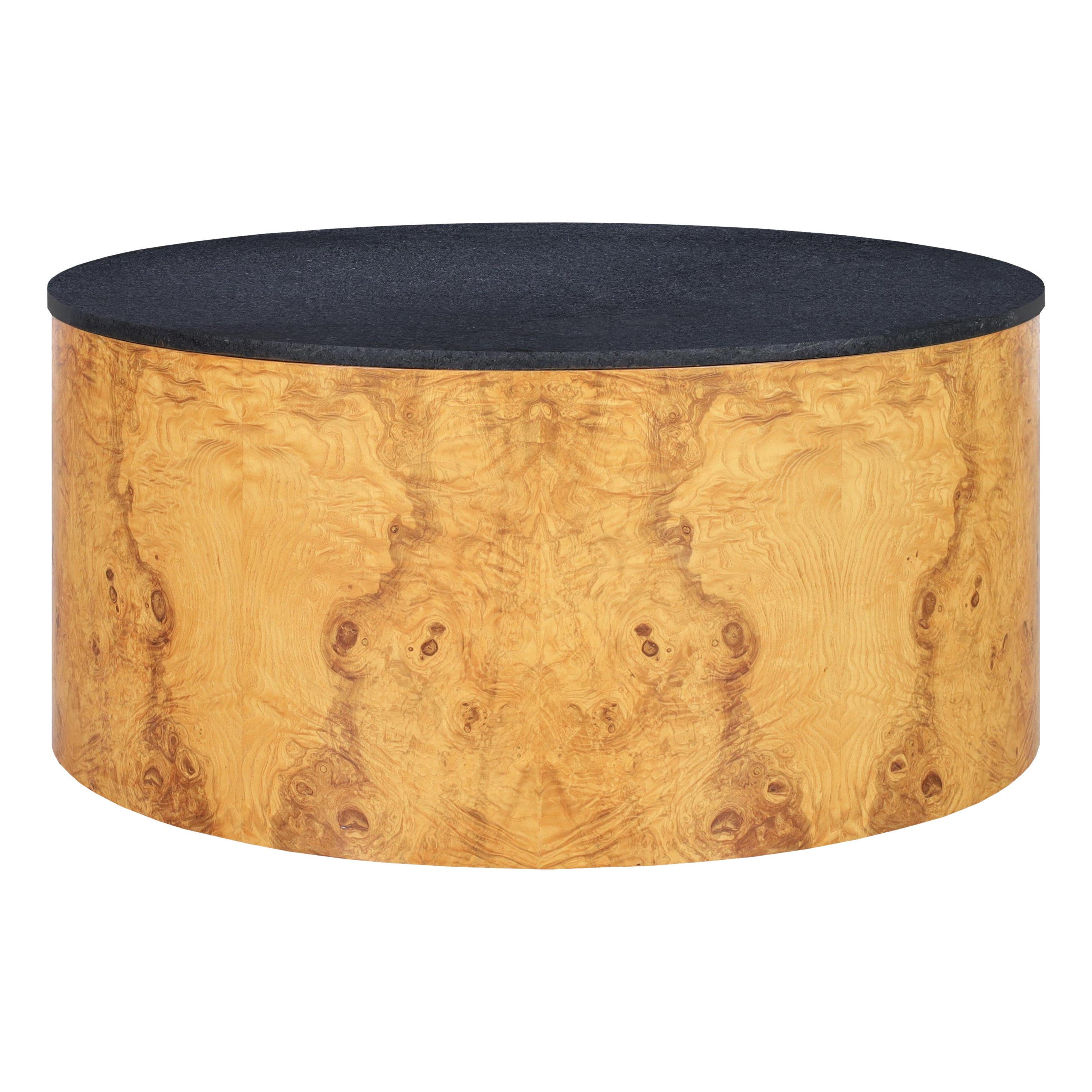 Couchtisch „Drum“ aus Wurzelholz und Granit von Paul Mayen