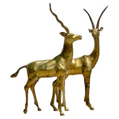 Vintage Late 20th Century Boho Brass Gazelles - a Pair
