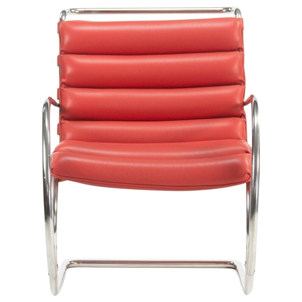2006 Mies Van Der Rohe for Knoll Studio Red Leather MR EO7M Lounge Arm Chairs