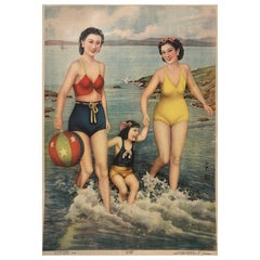 'Sea Bath' Original Antique Poster, Shanghai, Circa. 1940's