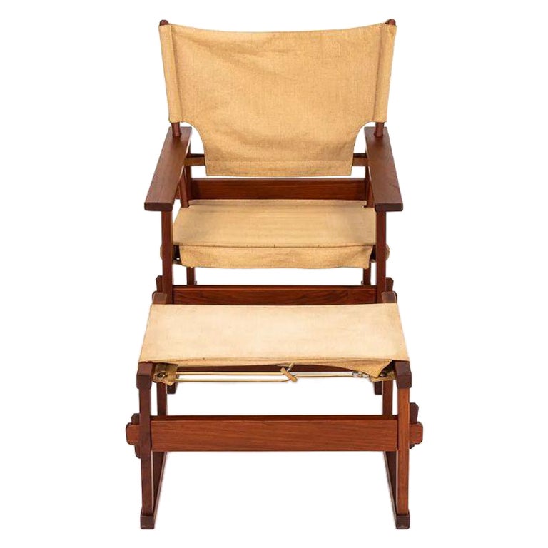 1950s Safari Lounge Chair & Ottoman in Canvas by Poul Hundevad