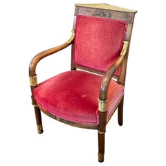 Antique 19th Century French Empire Mahogany and Gilt Armchair