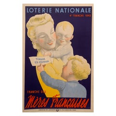 Original Antique Poster Deco Poster, 1940 'Loterie Nationale' Meres Francaises'