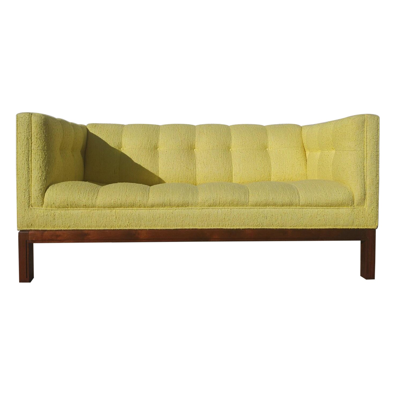 Mid Century Modern Walnut Base Tufted Sofa For Sale