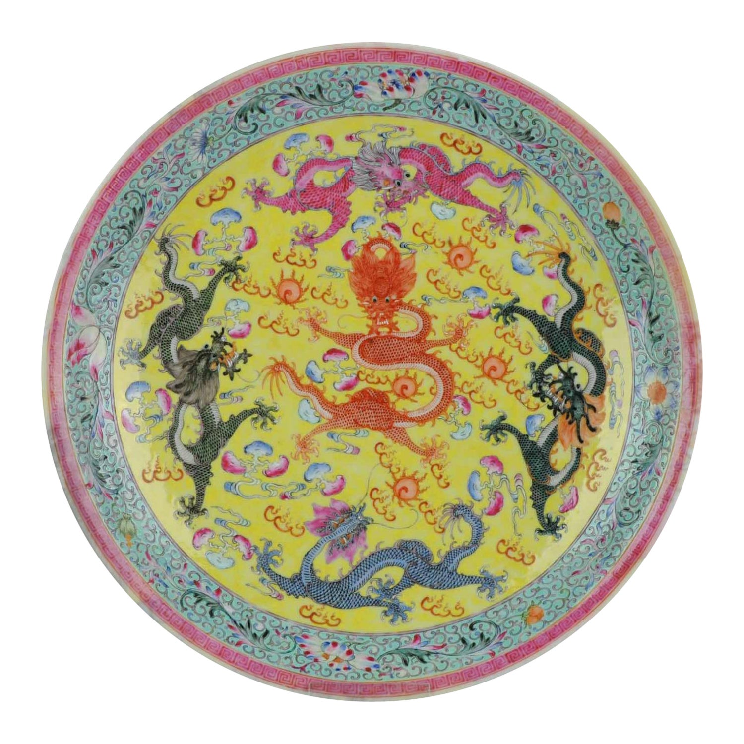 Chinese Porcelain PROC Plate Dragons Marked Base, 1950-1960