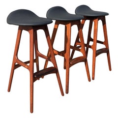 Set of 3 Mid Century Danish Modern Eric Buch Teak Barstools