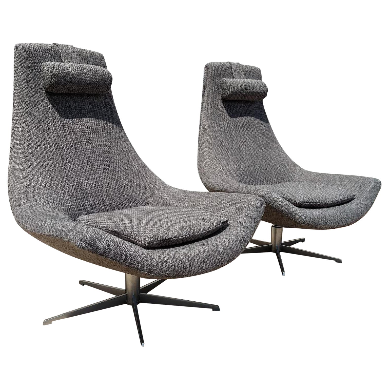 Pair of Mid Century Modern Italian Inspired High Back Swivel Chairs For Sale