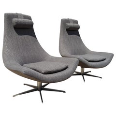 Pair of Mid Century Modern Italian Inspired High Back Swivel Chairs
