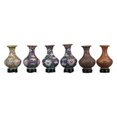Vintage Set of 6 Chinese Manufacturing Process Colorfull Vase CLoisonne Enamel, 20th Cen
