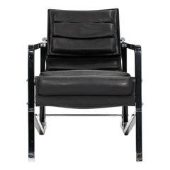 1980s Eileen Gray for Ecart Transat Lounge Chair with Black Leather and Lacquer