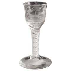 Engraved Hunting Scene Opaque Twist Short Wine Glass c1760