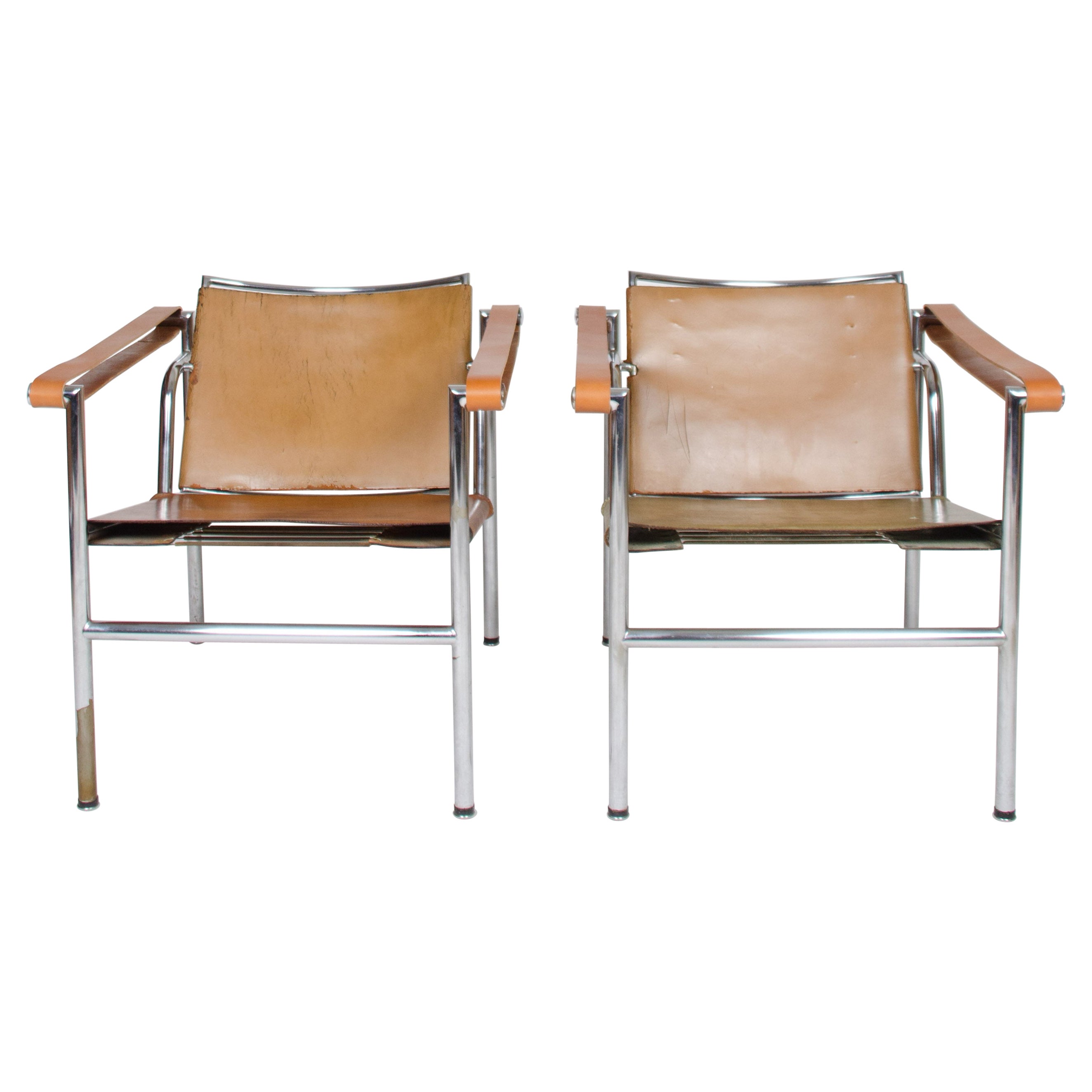 1950's Authentic Le Corbusier Marked STENDIG LC1 Basculant Chairs Thonet Cassina For Sale