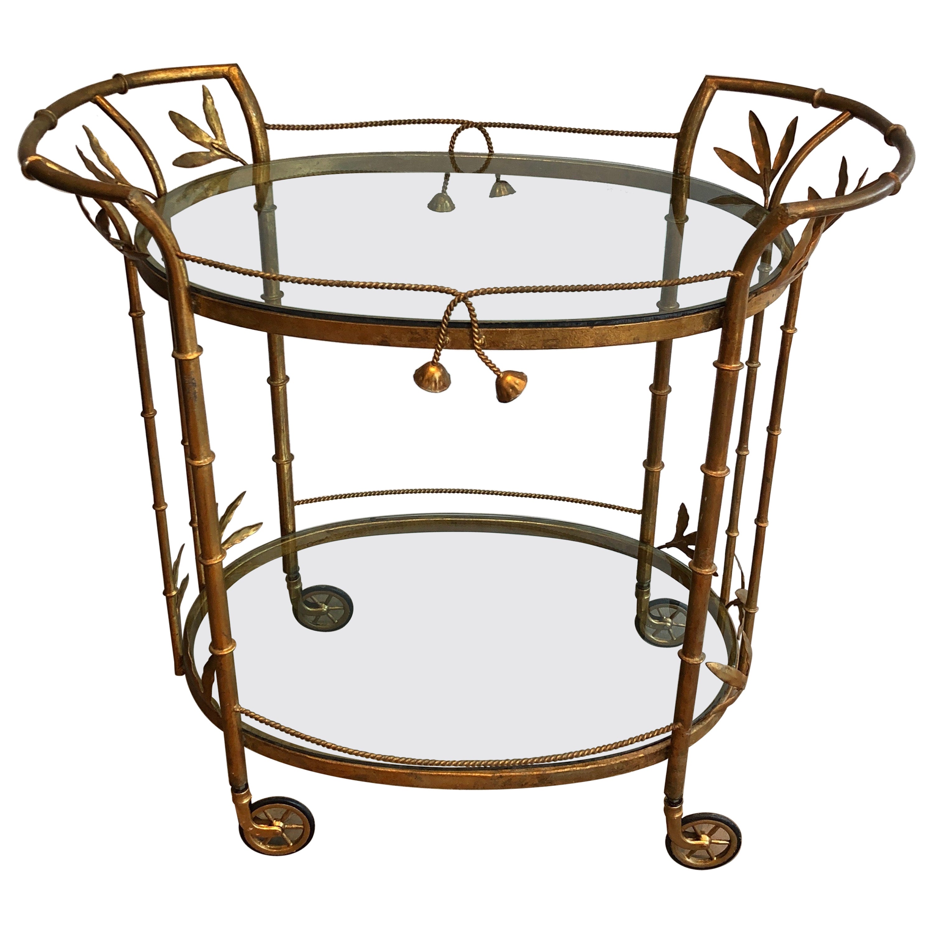 Faux-Bamboo Gilt Metal Drinks Trolley. French work Attributed to Coco Chanel. 