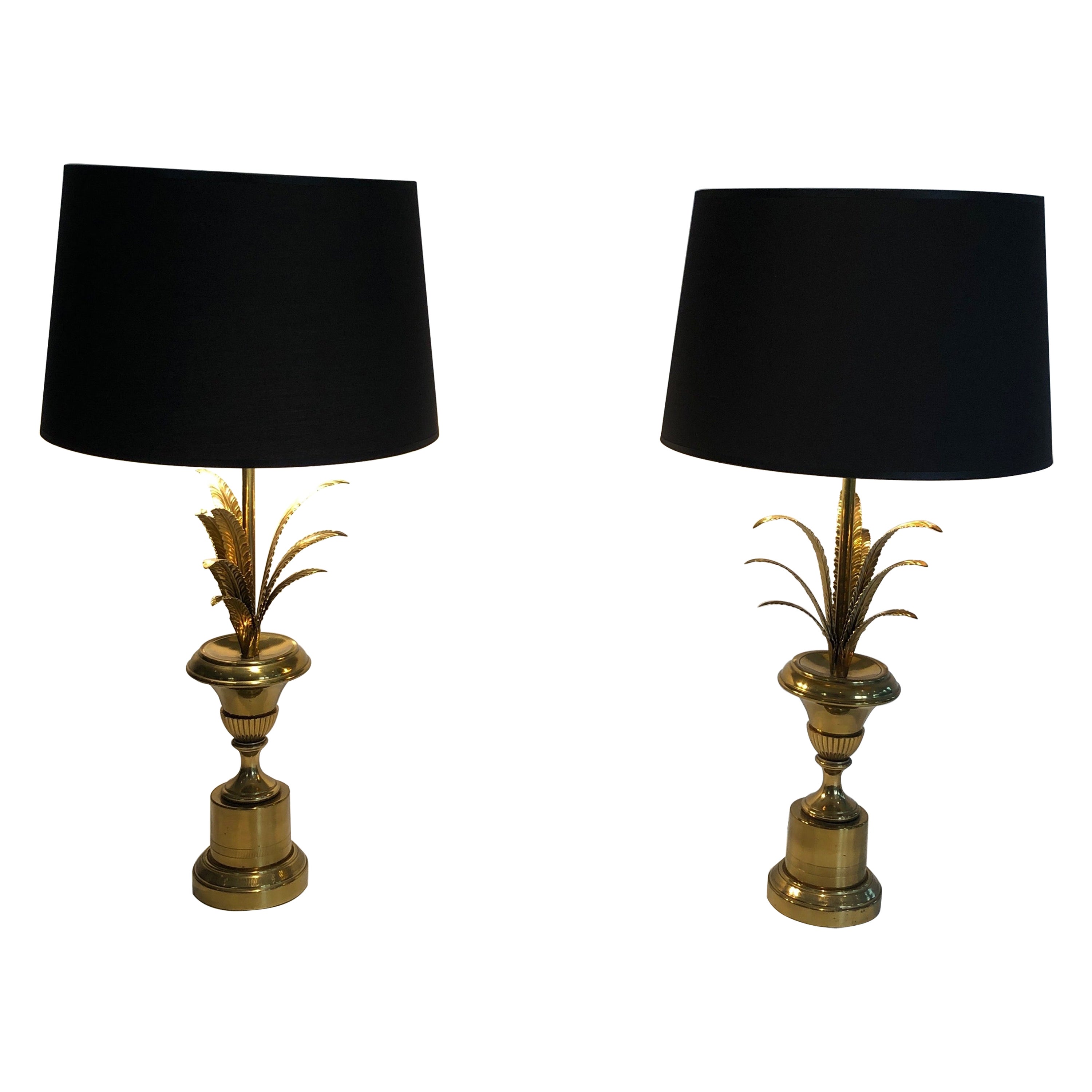Pair of Palm Tree and Brass Neoclassical Style Wal  Lights in the style of Maiso