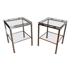 Vintage Pair of brushed steel side tables by Guy Lefèvre for Maison Jansen