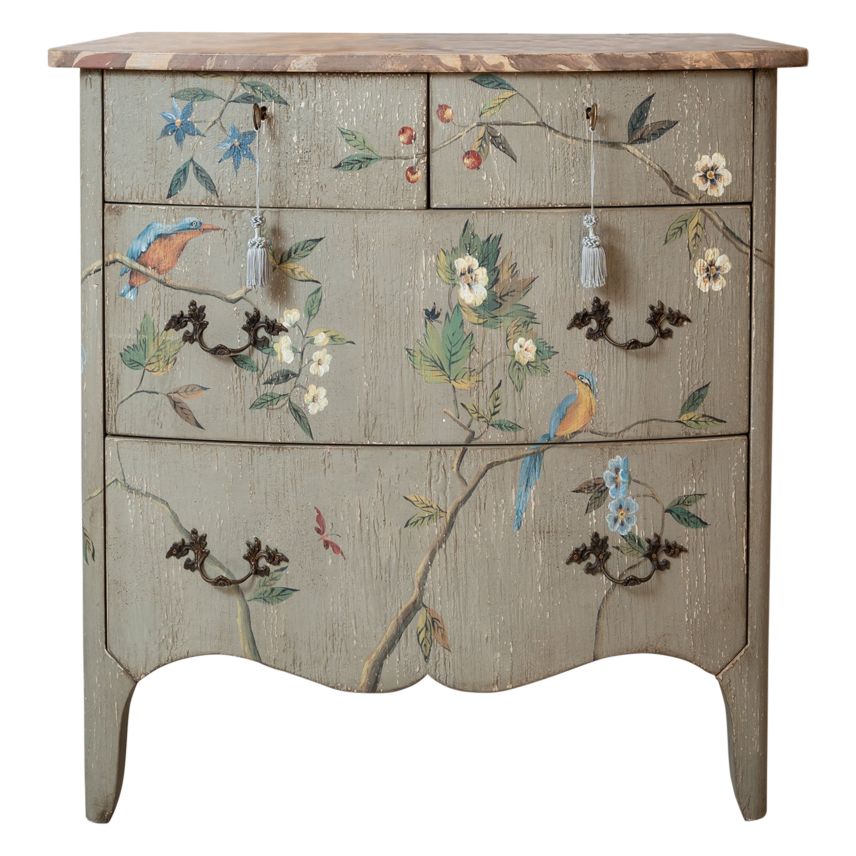 18th Century Hand-Painted Venetian Style Dorsoduro Chest with Blooming Flowers For Sale